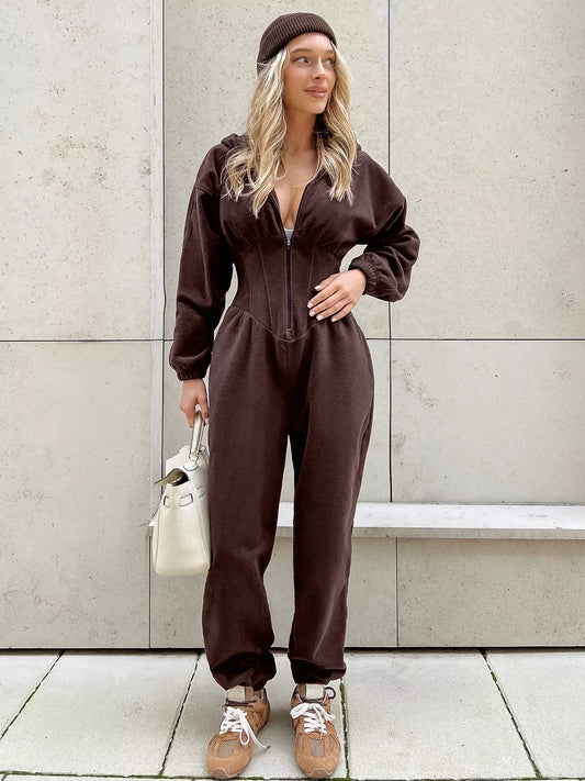 Corset-Detail Fleece Jumpsuit