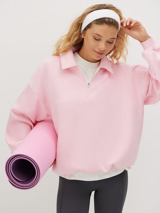 Oversized Fleece-Lined Polo Sweatshirt