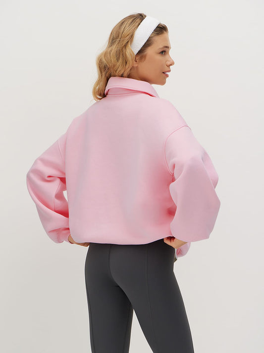 Oversized Fleece-Lined Polo Sweatshirt