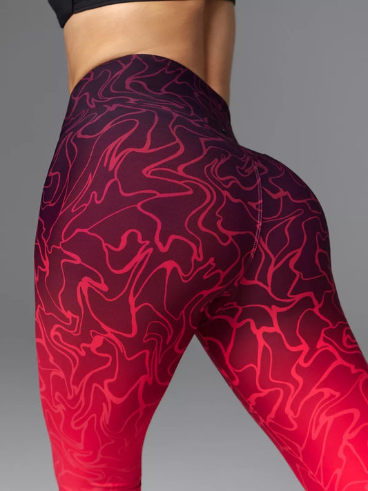Dynamic Black & Coral Sculpting Leggings with Performance Print