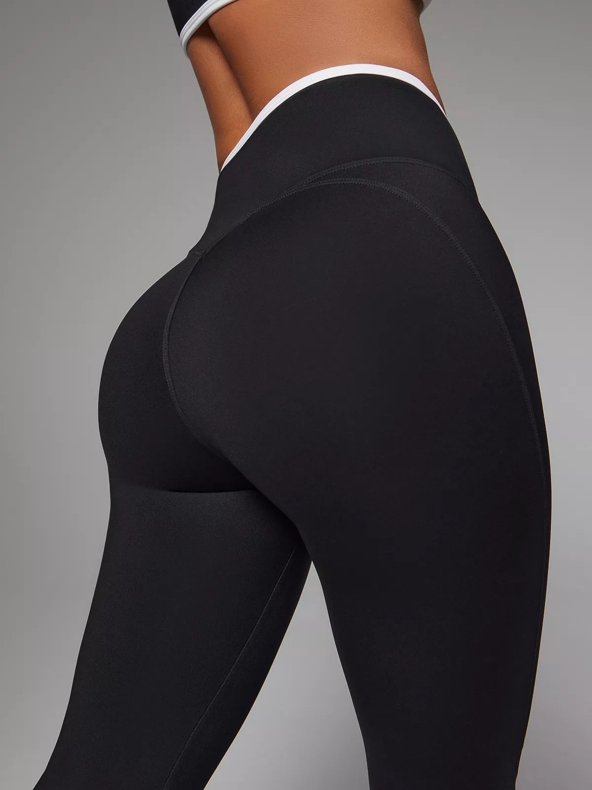 Black Performance Leggings with Crossover High-Rise Waistband