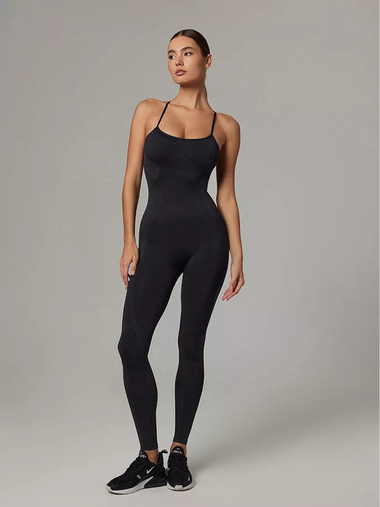 High-Compression Ribbed Jumpsuit with Cross-Back Straps