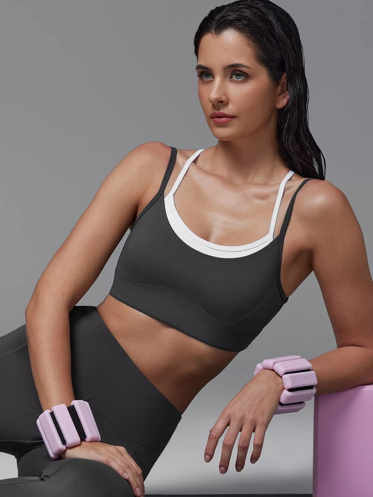 Dark Grey Athletic Bra with Layered Design