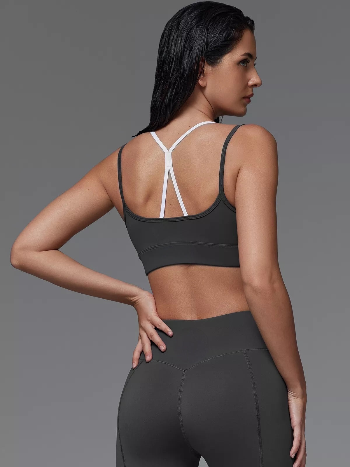 Dark Grey Athletic Bra with Layered Design
