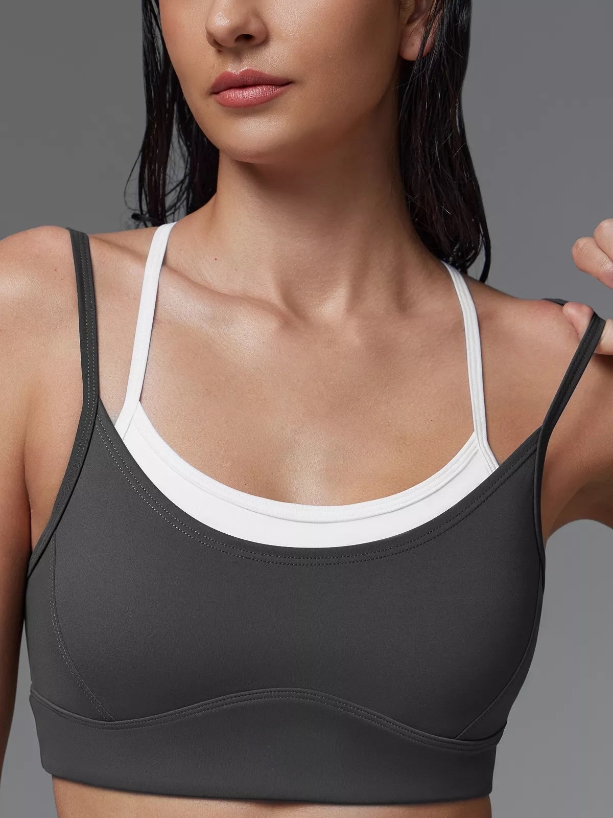 Dark Grey Athletic Bra with Layered Design