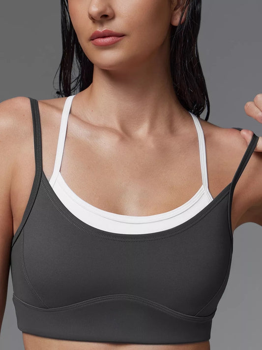 Dark Grey Athletic Bra with Layered Design
