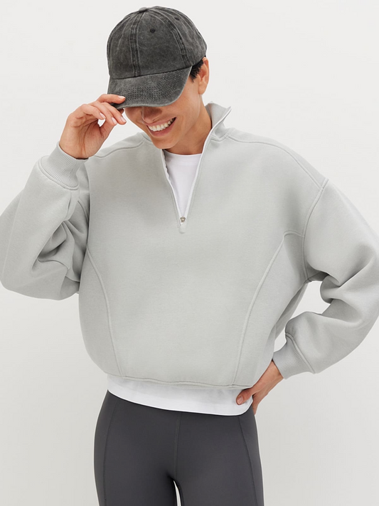 Grey-Blue Thermal Quarter-Zip Sweatshirt