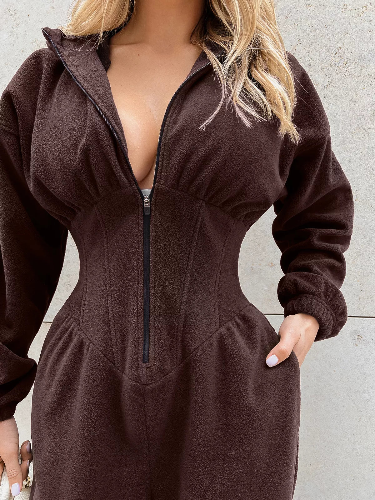 Corset-Detail Fleece Jumpsuit